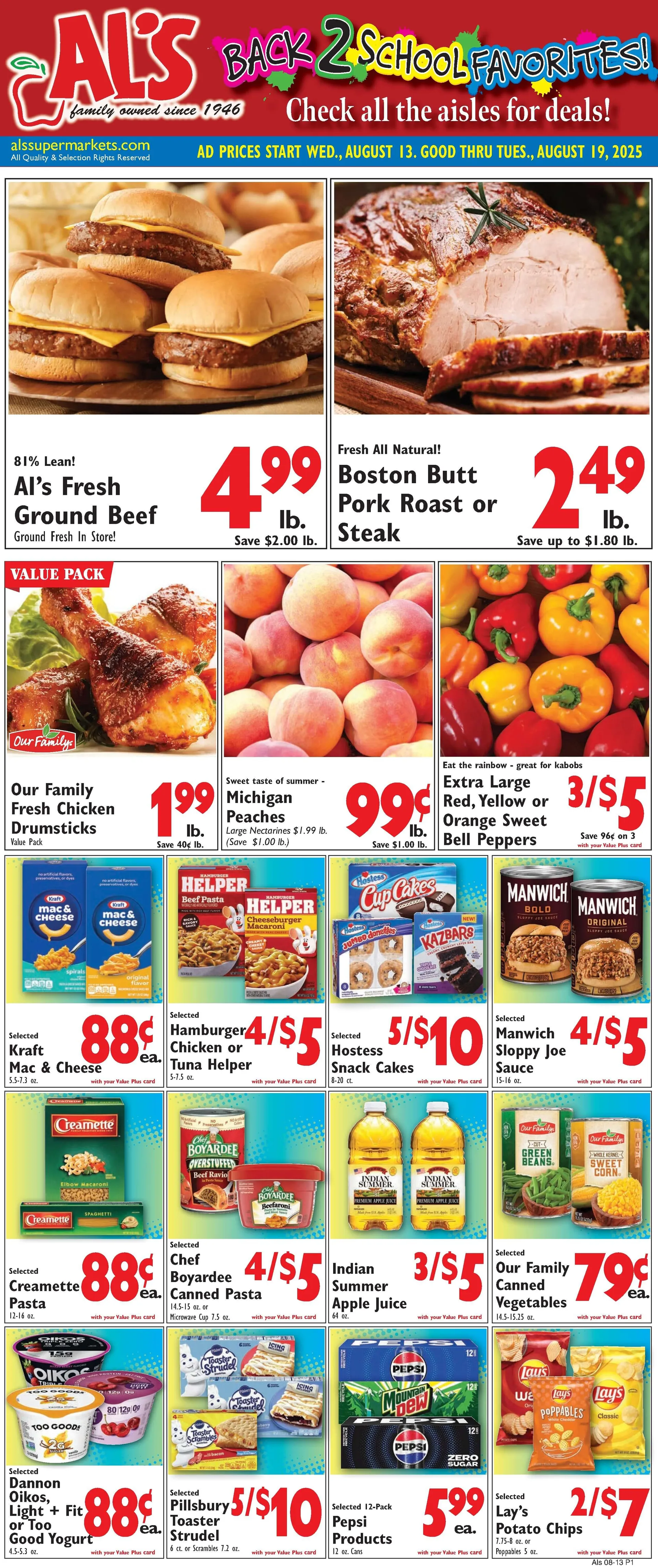 Al’s Supermarket Weekly Ad Aug 13 - Page 1